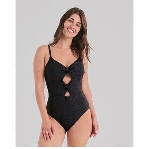 Freshwater Women’s One Piece Swimsuit Black Textured Twist Front XL NWT
